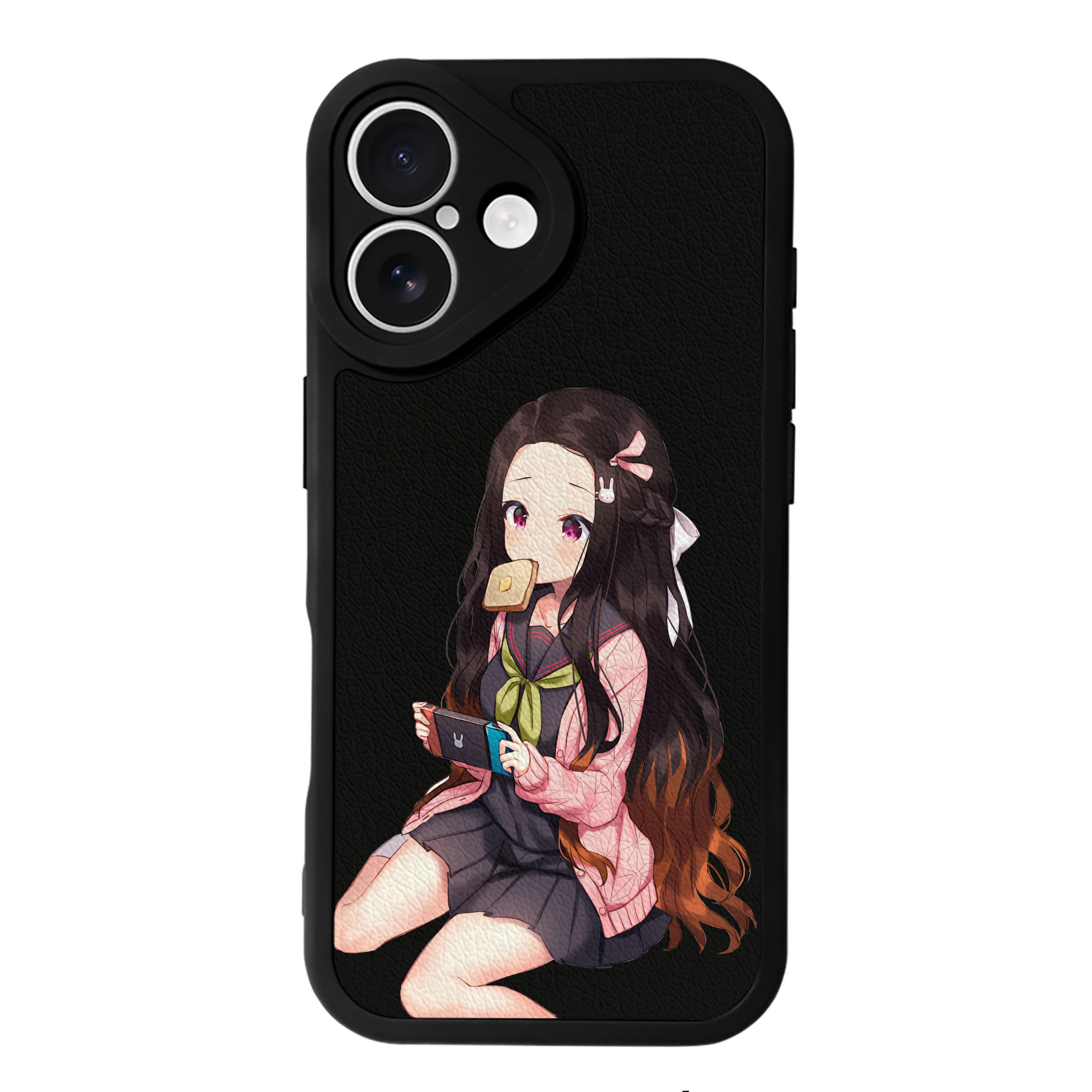 （画像用） 鬼滅の刃（きめつのやいば）竈門 禰󠄀豆子／かまど ねずこ Kamado Nezuko 【iPhone 16シリーズ対応】シリコンスマホケース（レザー調） 材質：シリコン